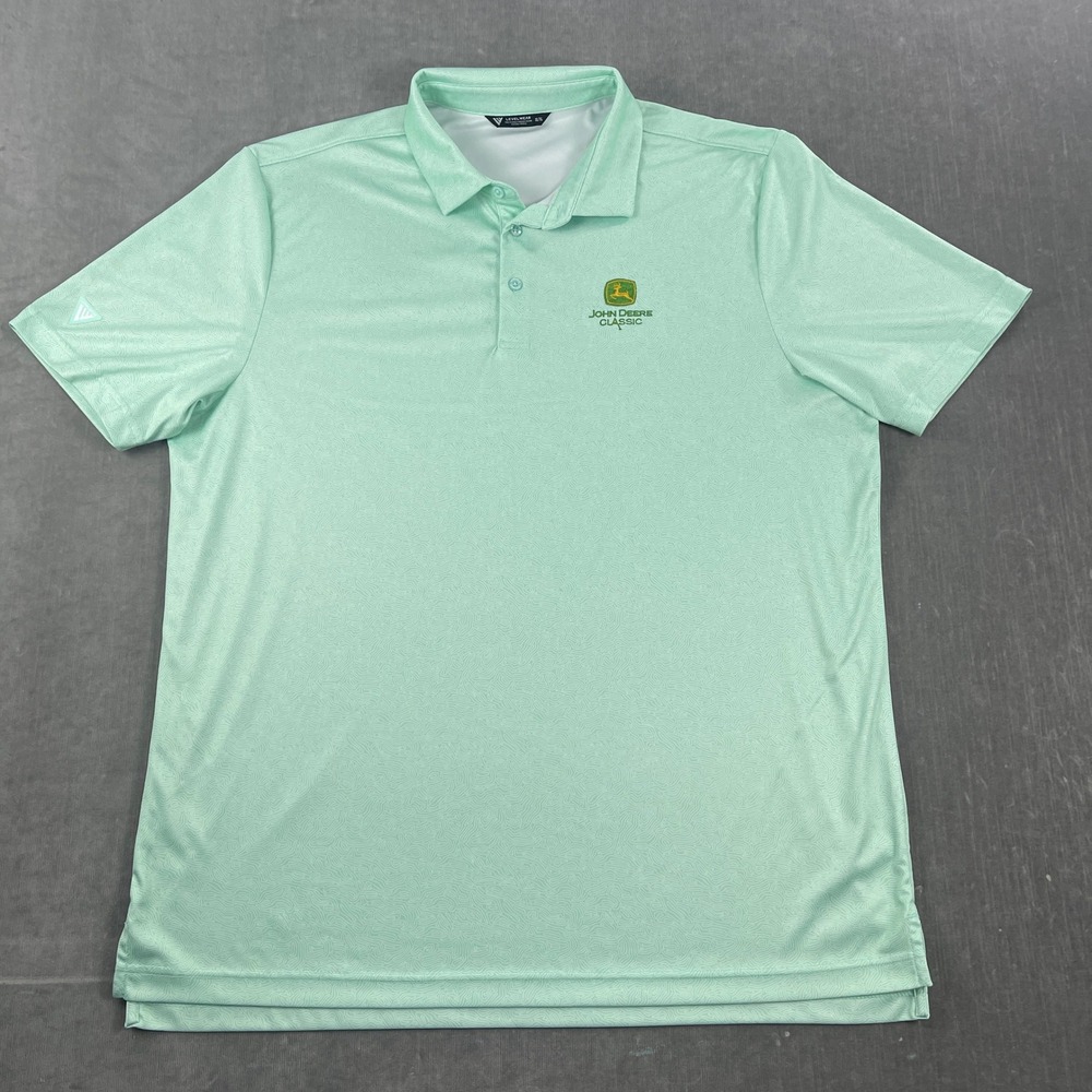Green John Deere Classic Levelwear Mens XL Mint Polo Shirt Topographic Pattern